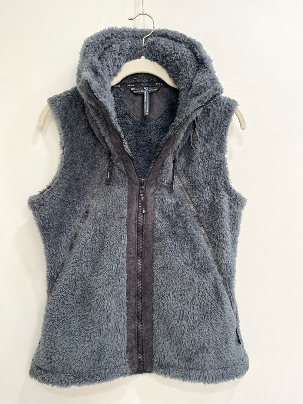 Kuhl Flight Vest Charcoal Gray Zip Front Zip In Hood Outdoor Hiking Size Medium